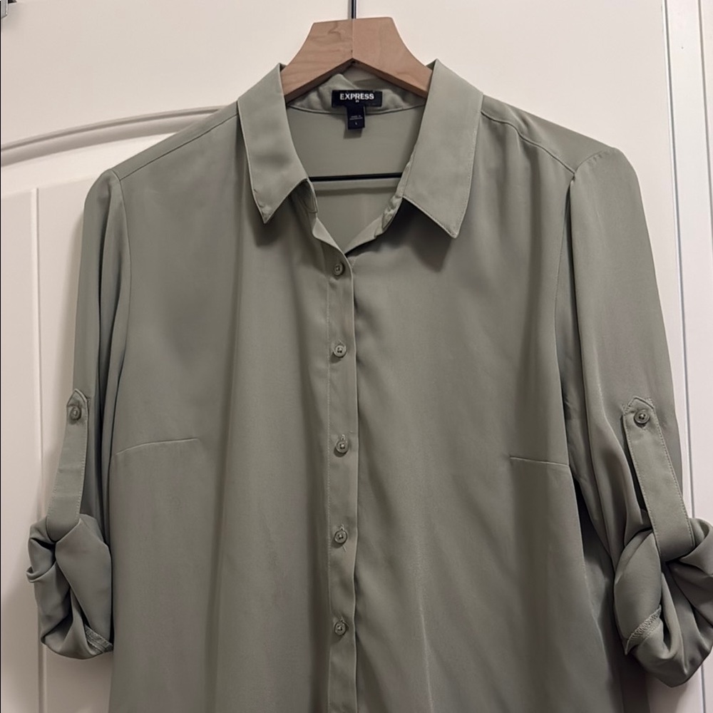 Express Sage Green Roll-Up Sleeve Shirt